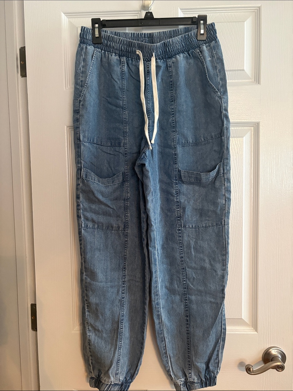 Women’s Blue Denim Jogger Pants with Drawstring